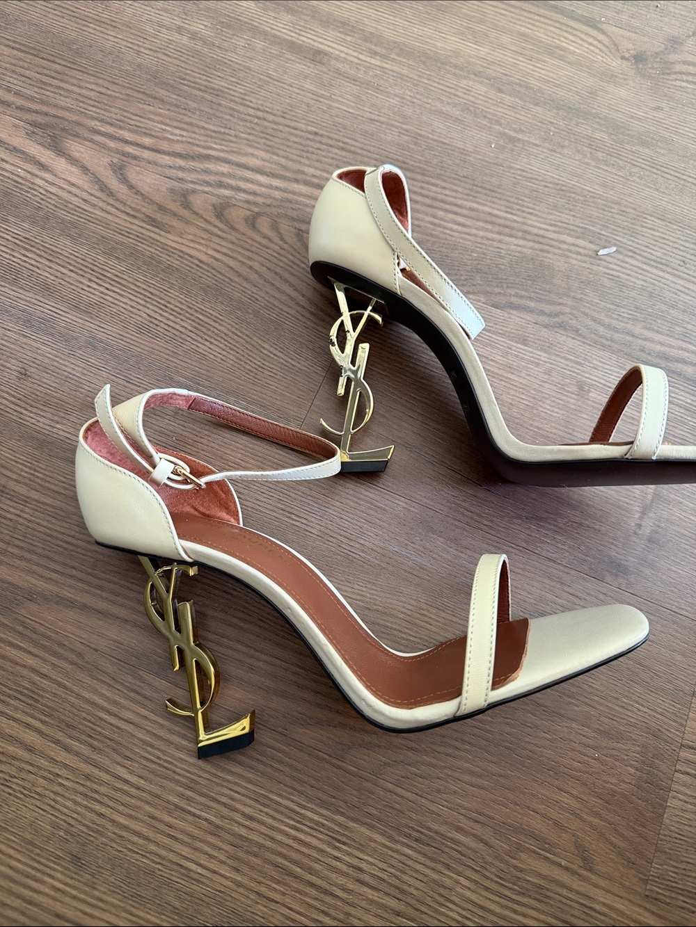 Saint Laurent Pale Yellow Leather Open-Toe Heels - Picture 4 of 8